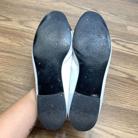 Chanel CC Ballerina Ballet Flats White Black Cap Toe Calfskin Leather Size 39 - Picture 7 of 12